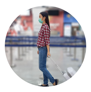 Traveler with a mask in an airport