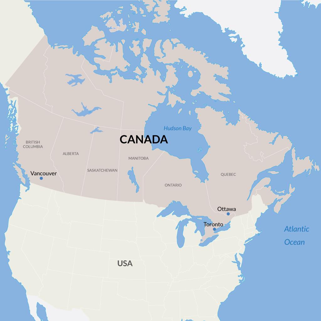 Canada vacations map