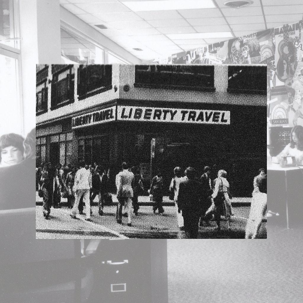 A historical photo of a Liberty Travel storefront