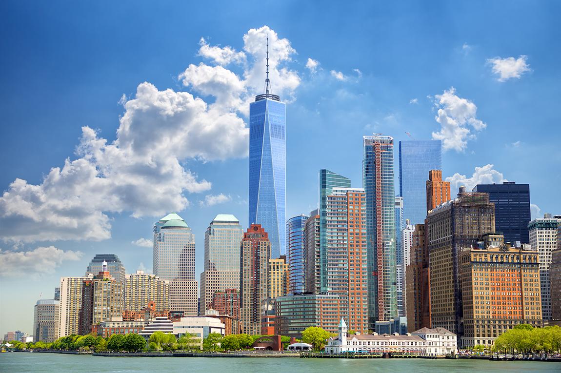 Views of New York City’s skyline on the water