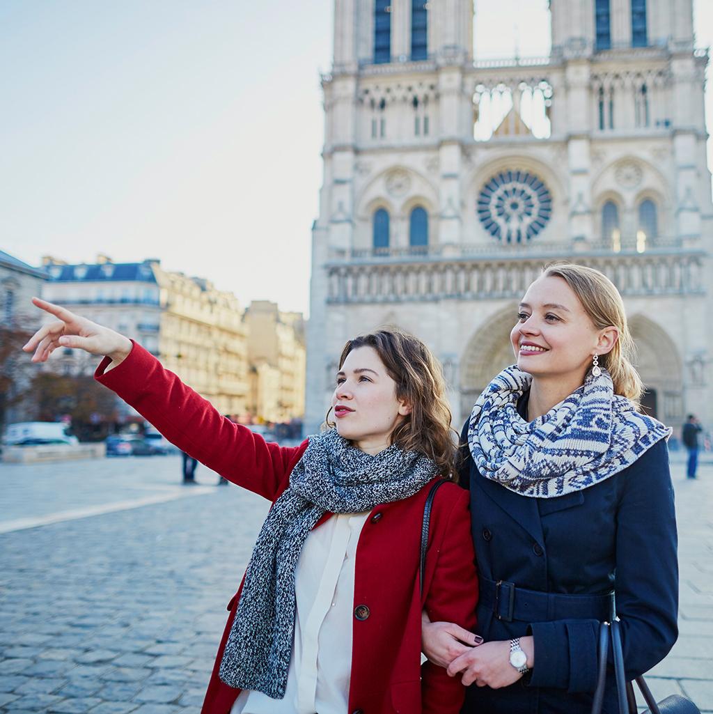 Views of Notre Dame in Paris France